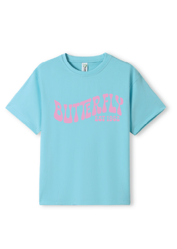 NEW PUFF PRINT STROKE TEES - AQUA/PINK