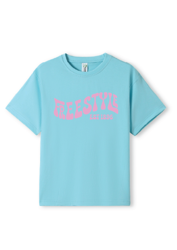 NEW PUFF PRINT STROKE TEES - AQUA/PINK