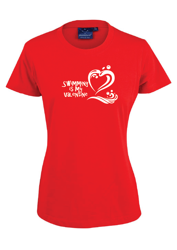 SWIMMING IS MY VALENTINE SHORT SLEEVE TEE - Women's sizing - RED