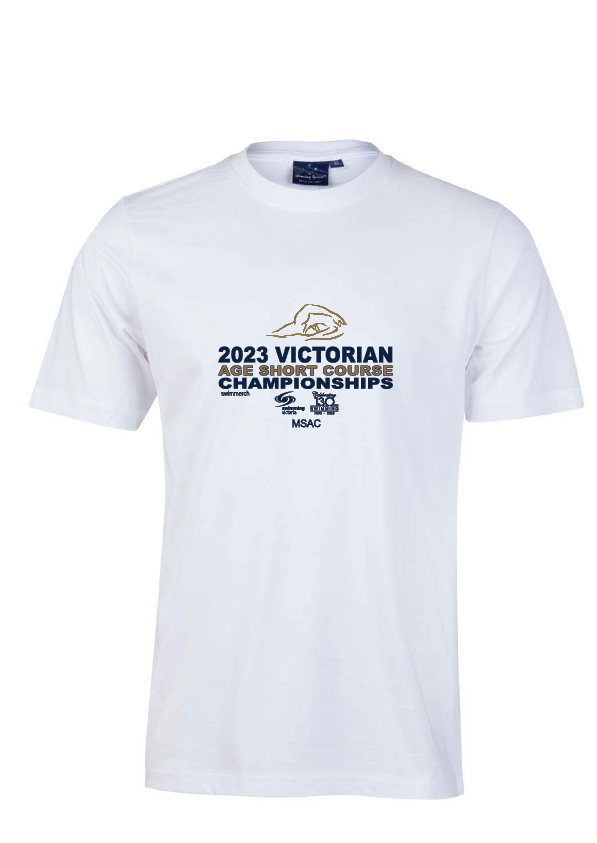 2023 Victorian Age Short Course Championships Tee - White , M , L & XL ONLY