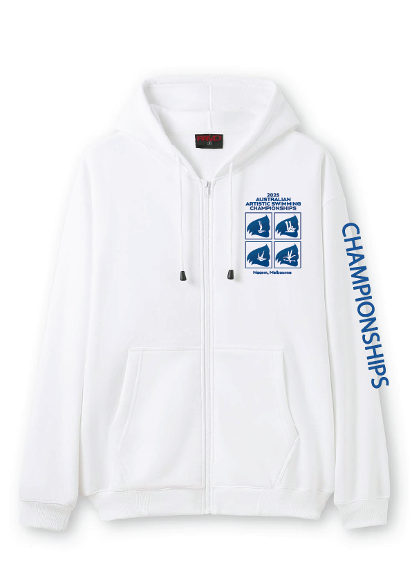2025 AUSTRALIAN ARTISTIC SWIMMING CHAMPIONSHIPS- ZIP THRU HOODIE WHITE