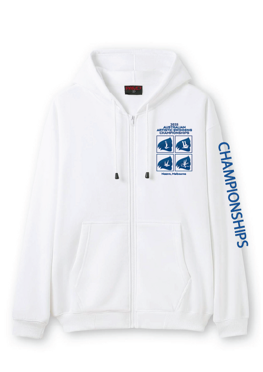 2025 AUSTRALIAN ARTISTIC SWIMMING CHAMPIONSHIPS- ZIP THRU HOODIE WHITE
