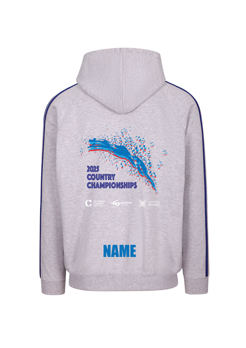 2025 VICTORIAN COUNTRY CHAMPIONSHIPS ZIP THRU HOODIE - GREY MARLE/ROYAL BLUE Unisex