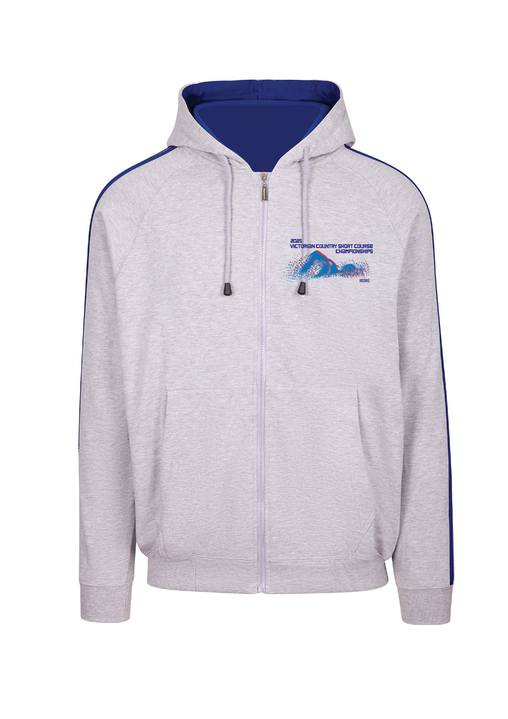 2025 VICTORIAN COUNTRY CHAMPIONSHIPS ZIP THRU HOODIE - GREY MARLE/ROYAL BLUE Unisex