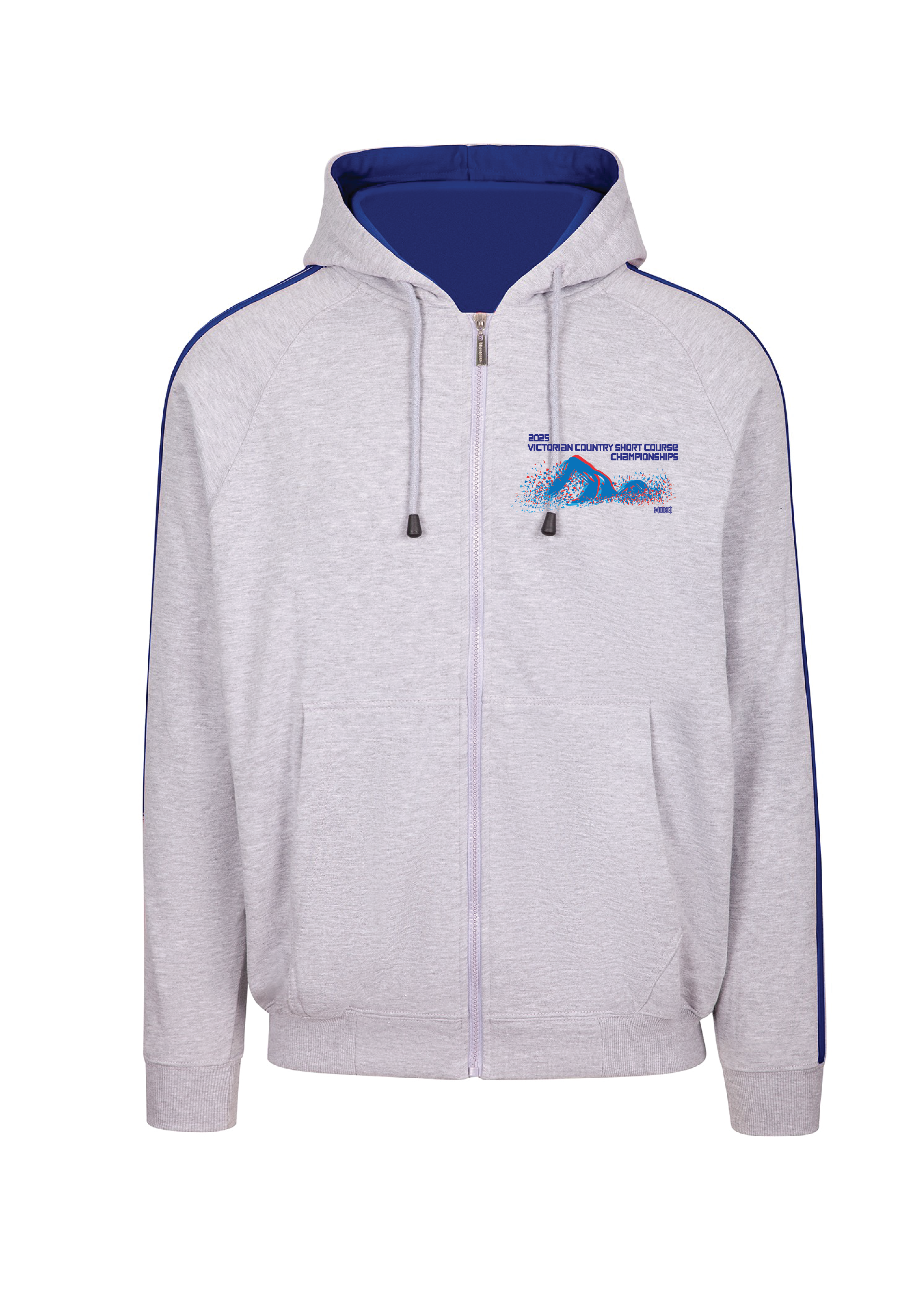 2025 VICTORIAN COUNTRY CHAMPIONSHIPS ZIP THRU HOODIE - GREY MARLE/ROYAL BLUE Unisex