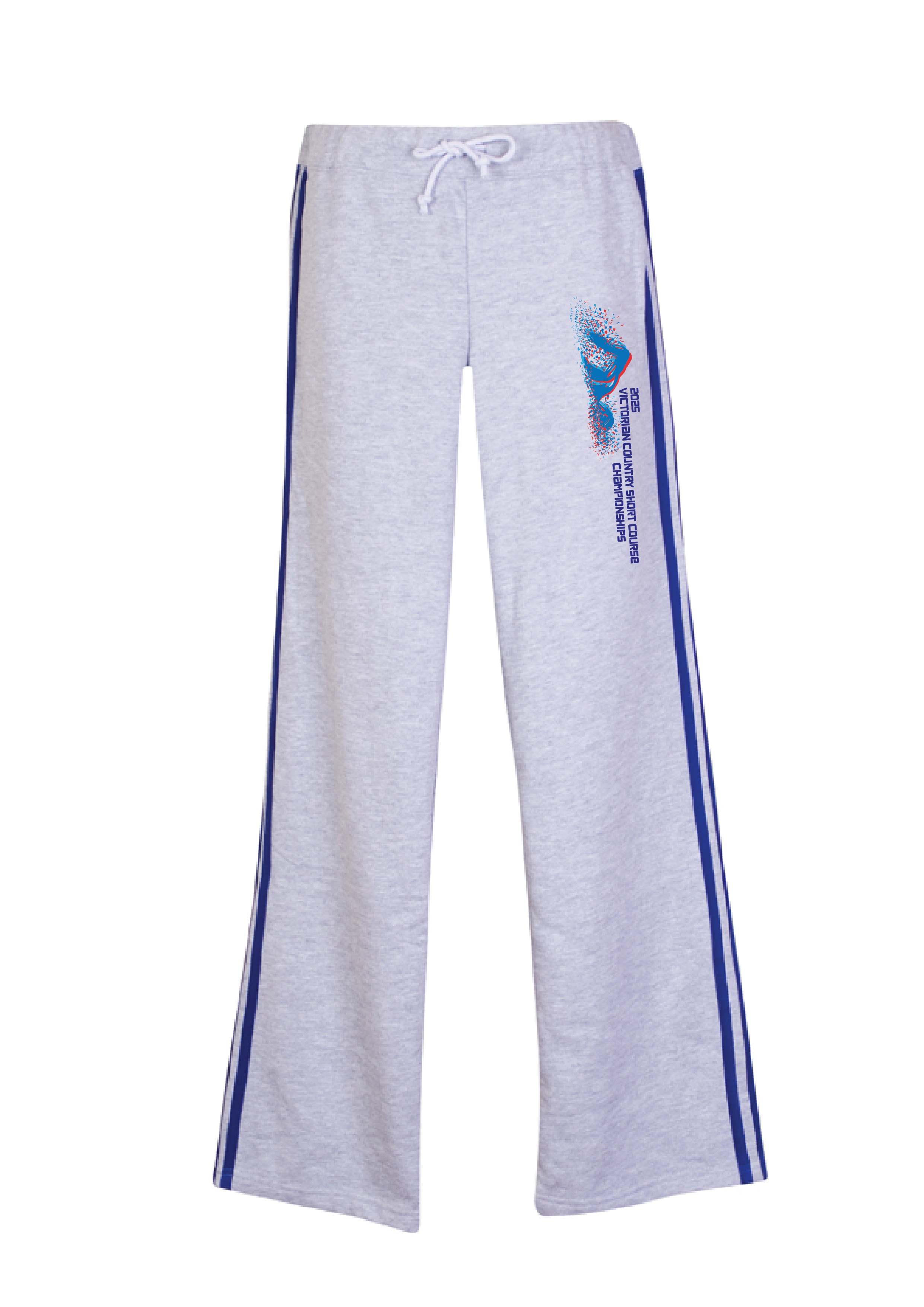 2025 VICTORIAN COUNTRY CHAMPIONSHIPS SIDE STRIPE TRACKPANT - GREY MARLE/ROYAL BLUE WOMENS