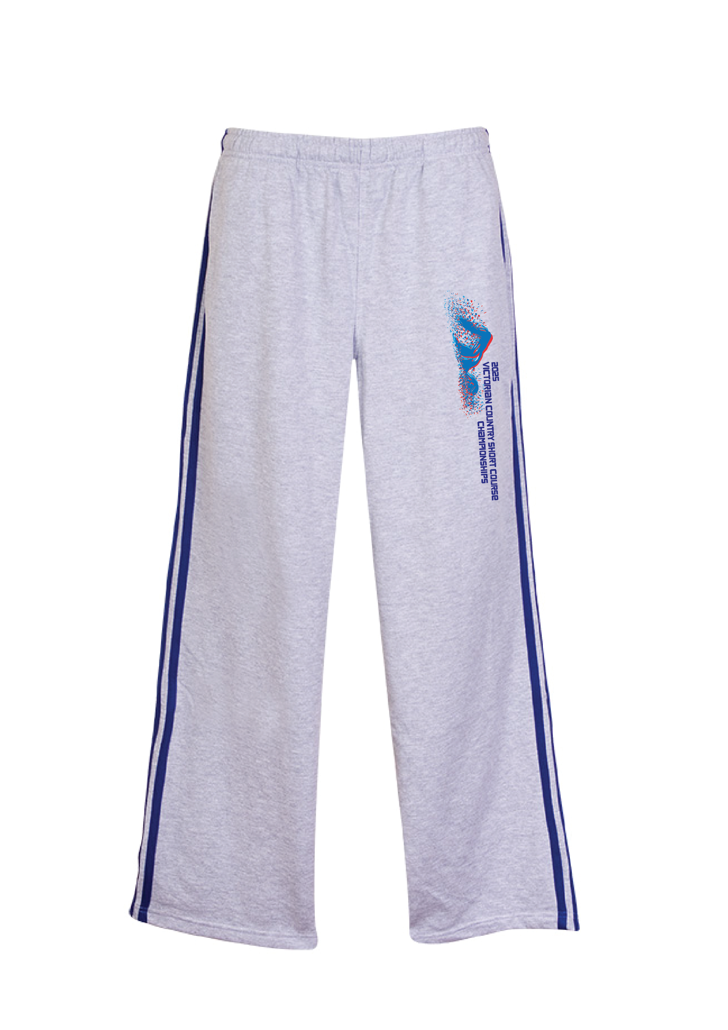 2025 VICTORIAN COUNTRY CHAMPIONSHIPS SIDE STRIPE TRACKPANT - GREY MARLE/ROYAL BLUE UNISEX