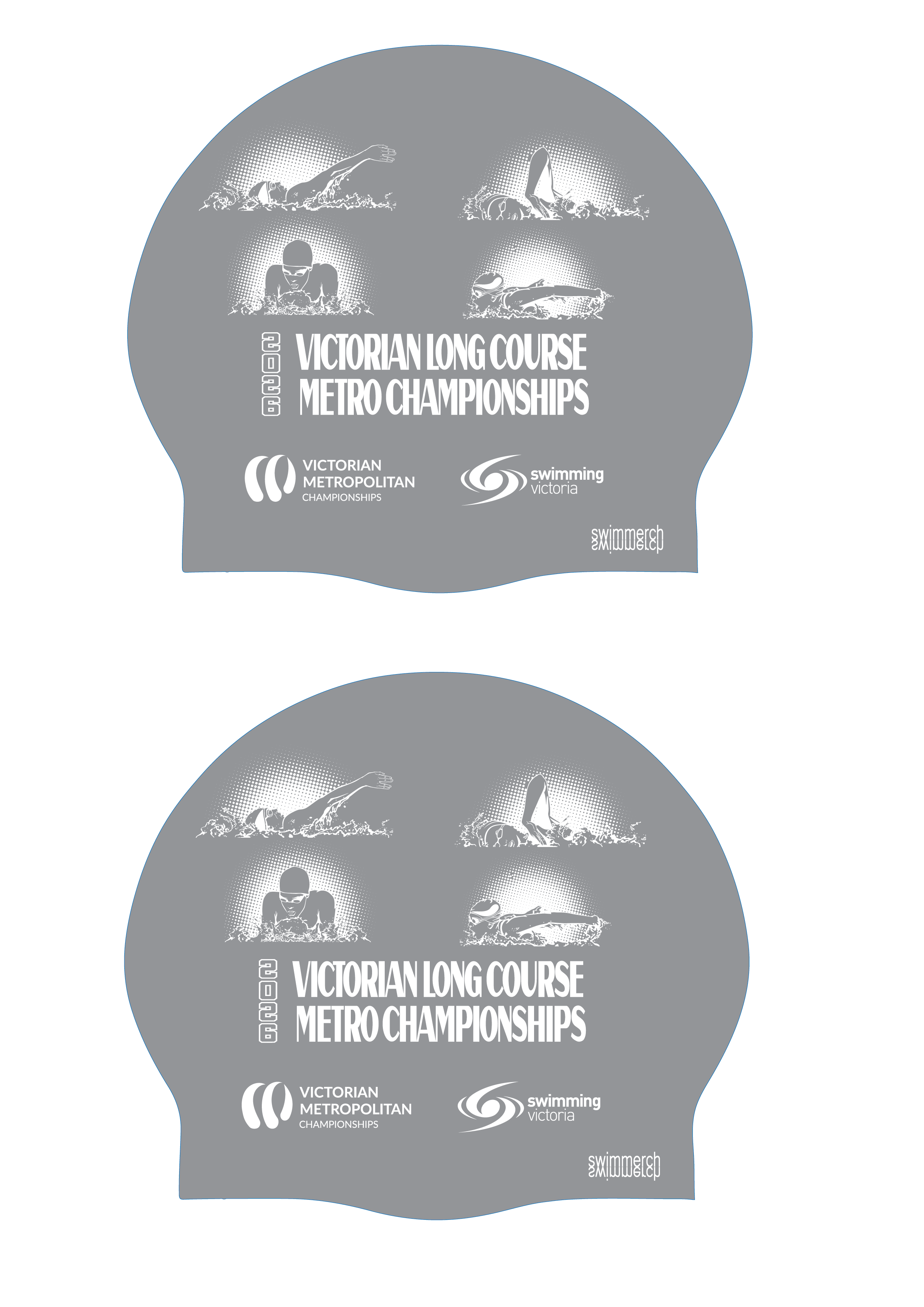 2026 VICTORIAN METRO LONG COURSE CHAMPIONSHIP SILICONE SWIM CAP METALLIC SILVER