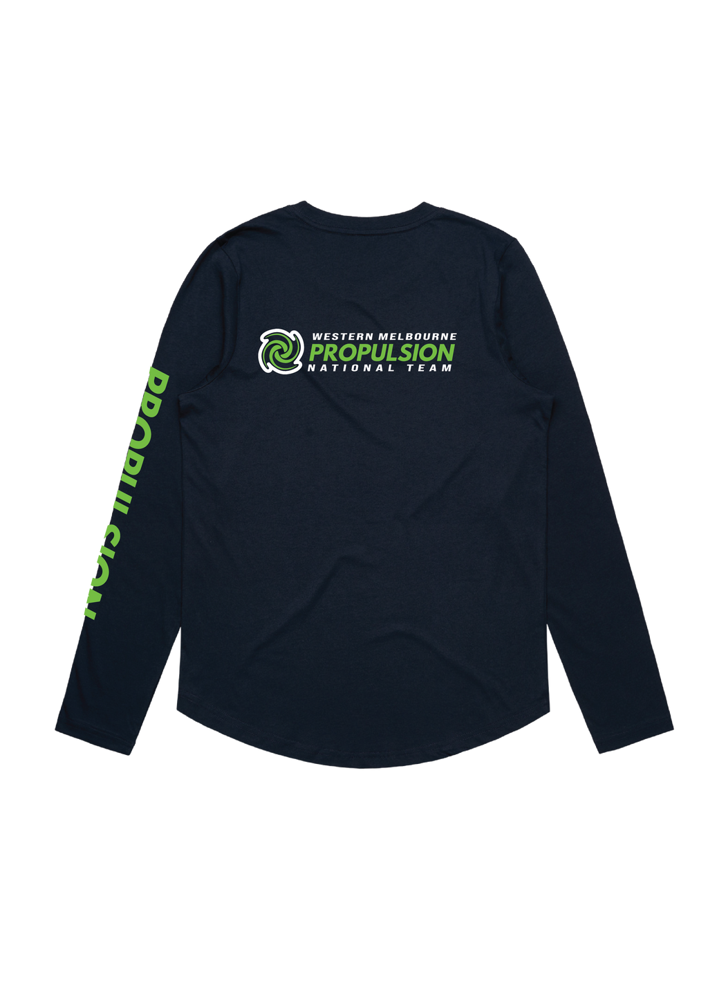 PROPULSION  LONG SLEEVE TEE NAVY SWIM CLUB , STATE TEAM , NATIONAL TEAM - WOMENS