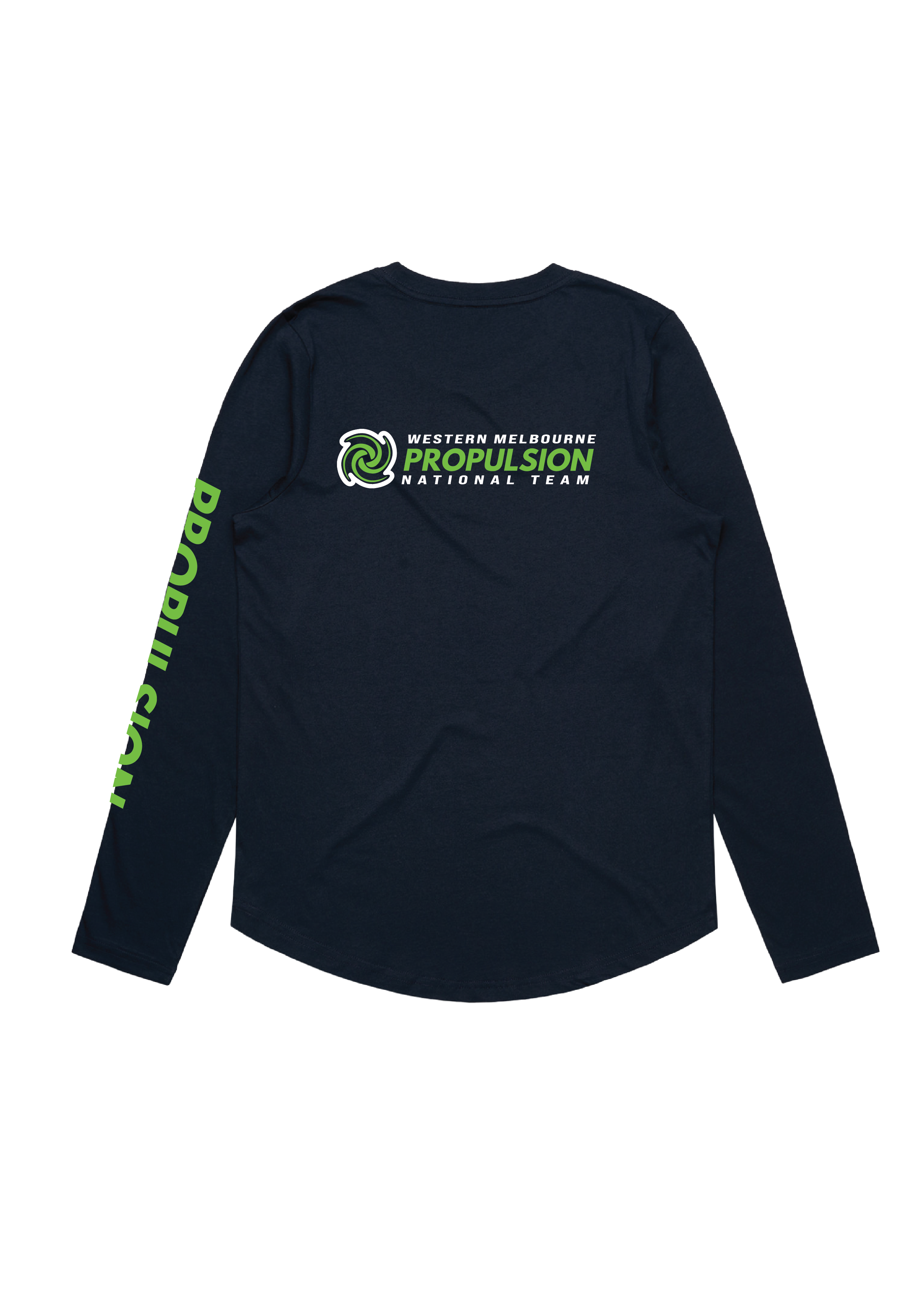 PROPULSION  LONG SLEEVE TEE NAVY SWIM CLUB , STATE TEAM , NATIONAL TEAM - WOMENS