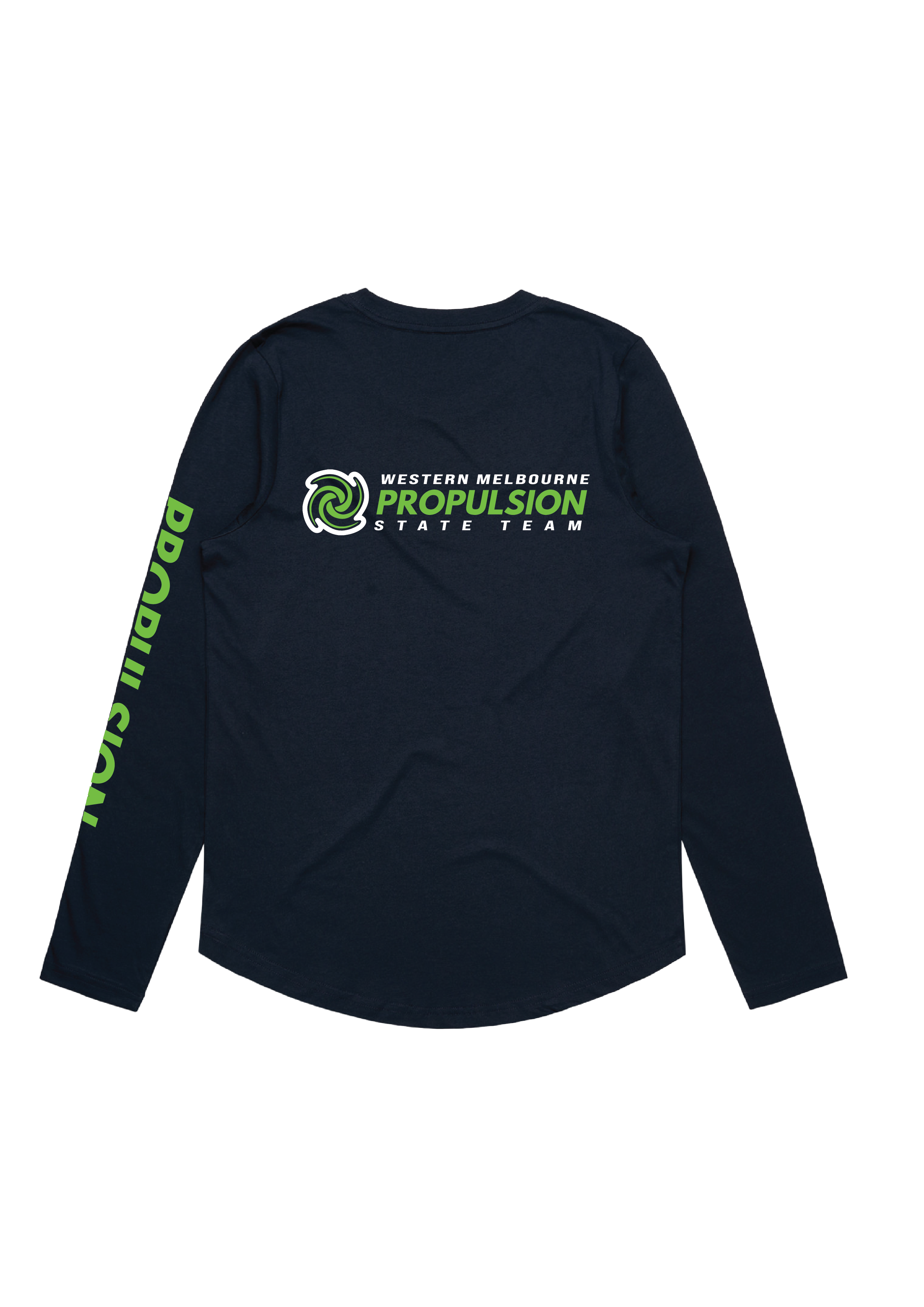 PROPULSION  LONG SLEEVE TEE NAVY SWIM CLUB , STATE TEAM , NATIONAL TEAM - WOMENS