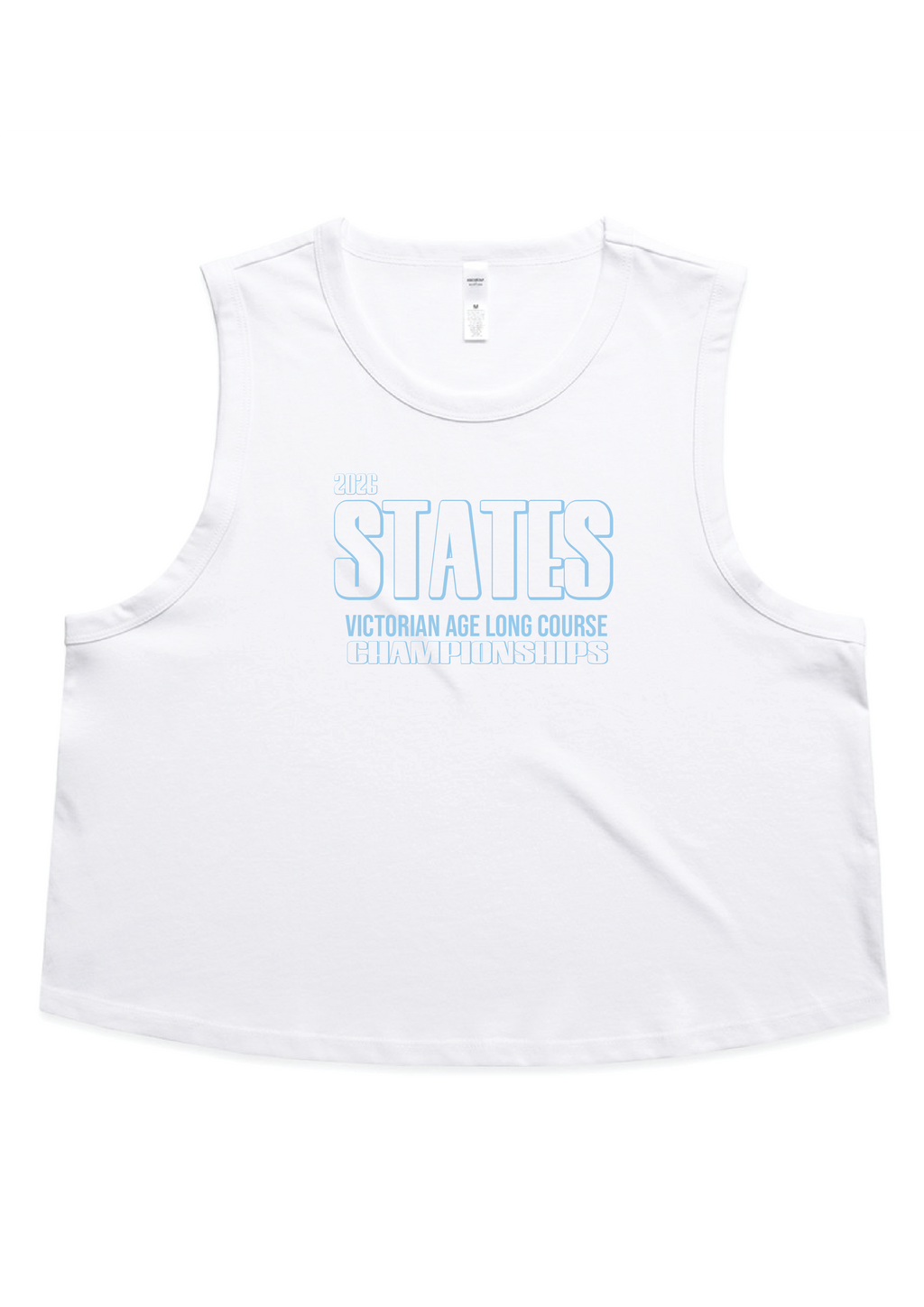 2026 VICTORIAN AGE LONG COURSE CHAMPIONSHIPS CROP SLEEVELESS TANK - WHITE