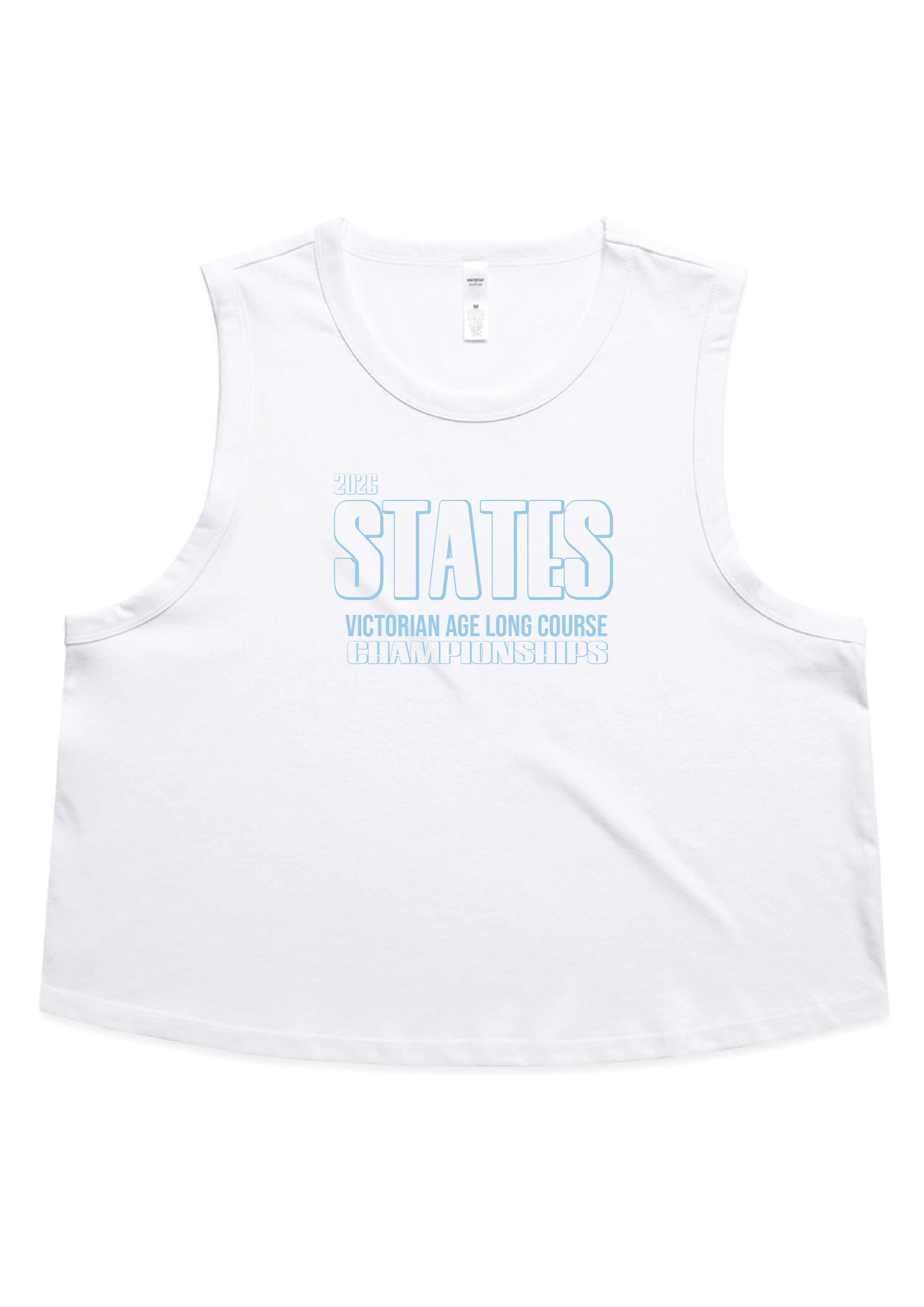 2026 VICTORIAN AGE LONG COURSE CHAMPIONSHIPS CROP SLEEVELESS TANK - WHITE