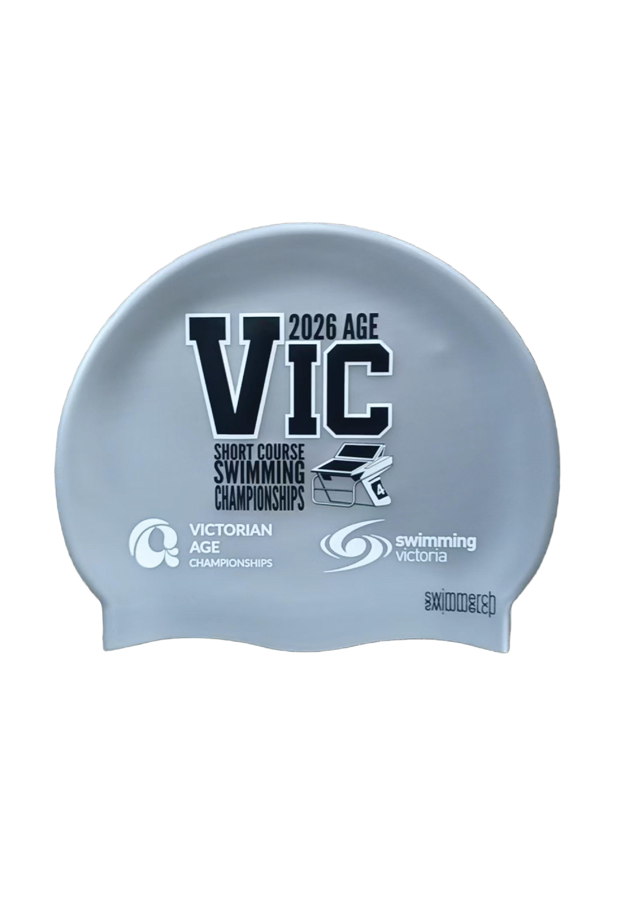 2026 VICTORIAN AGE SC CHAMPIONSHIP SILICONE SWIM CAP - METALLIC SILVER