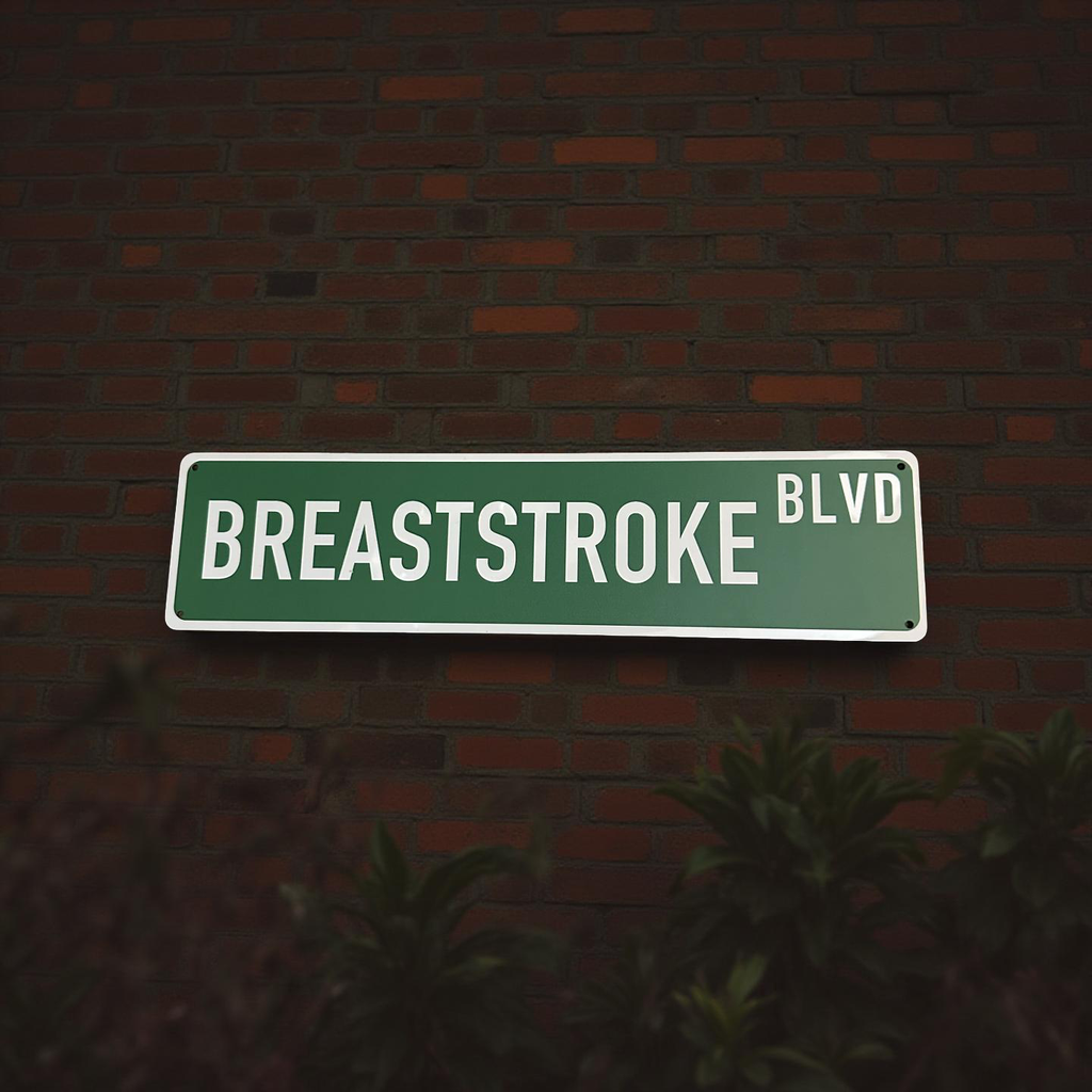 STREET SIGN  - BREASTSTROKE BLVD - GREEN/WHITE