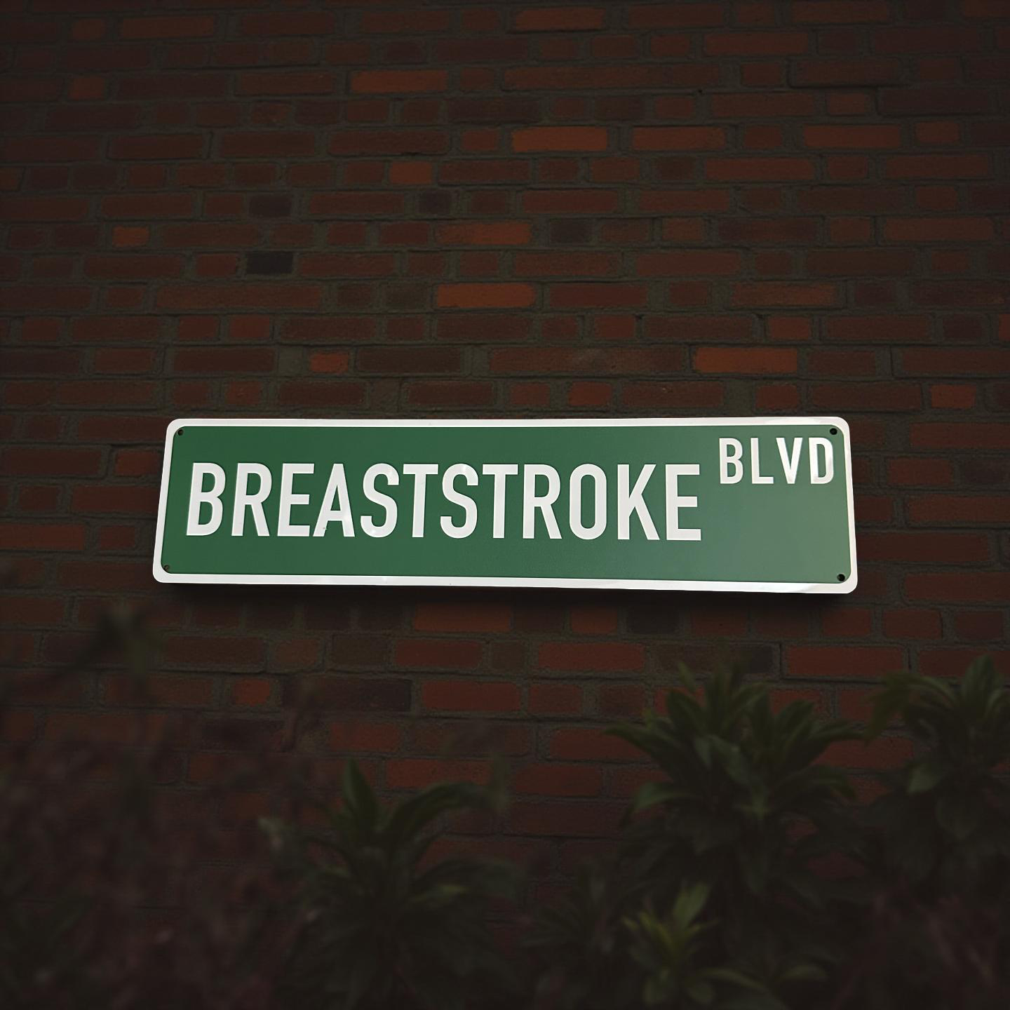 STREET SIGN  - BREASTSTROKE BLVD - GREEN/WHITE