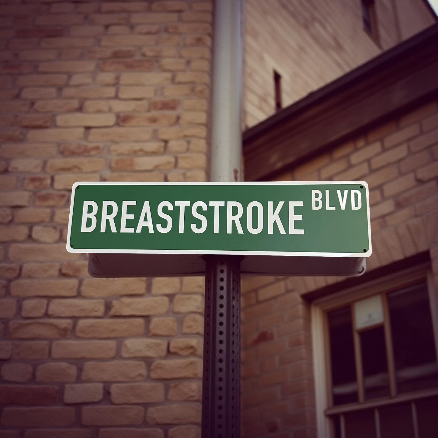 STREET SIGN  - BREASTSTROKE BLVD - GREEN/WHITE