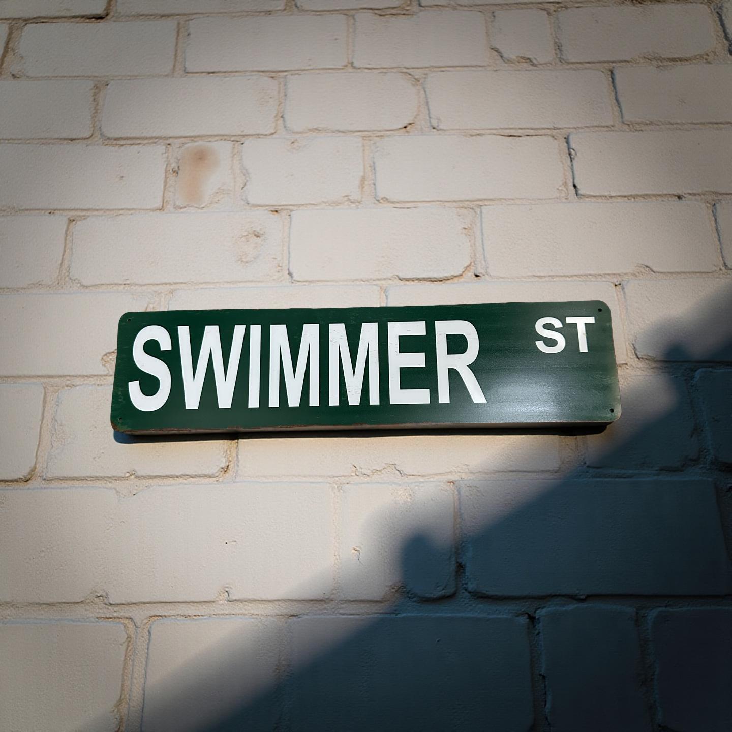 STREET SIGN  - SWIMMER ST - GREEN/WHITE
