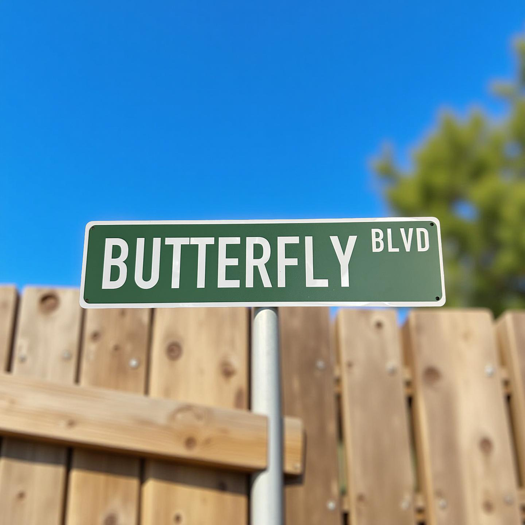 STREET SIGN  - BUTTERFLY BLVD - GREEN/WHITE