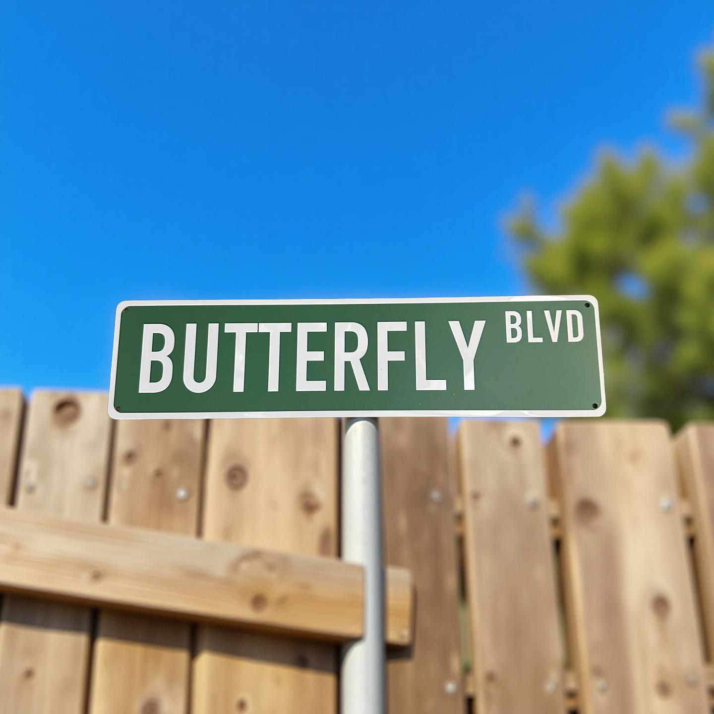 STREET SIGN  - BUTTERFLY BLVD - GREEN/WHITE