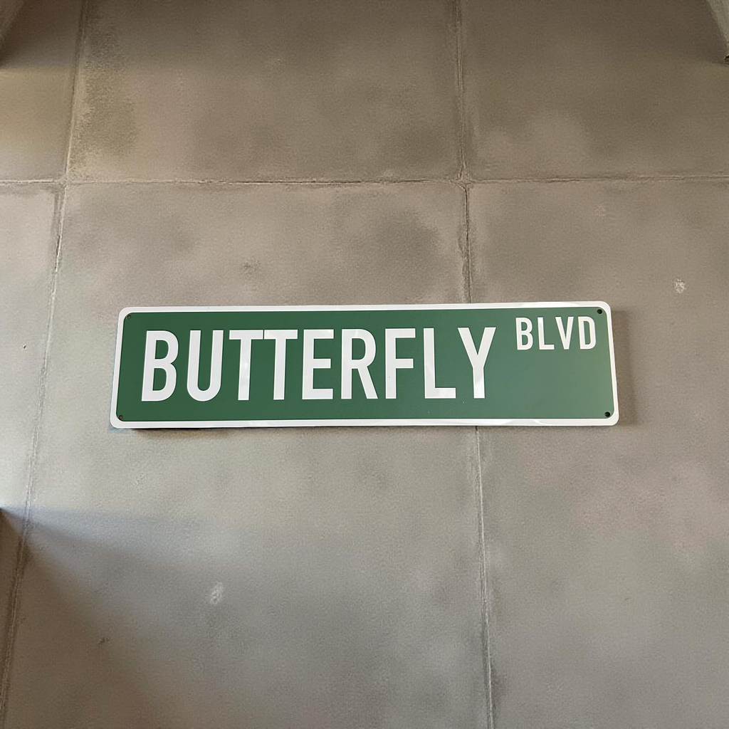 STREET SIGN  - BUTTERFLY BLVD - GREEN/WHITE