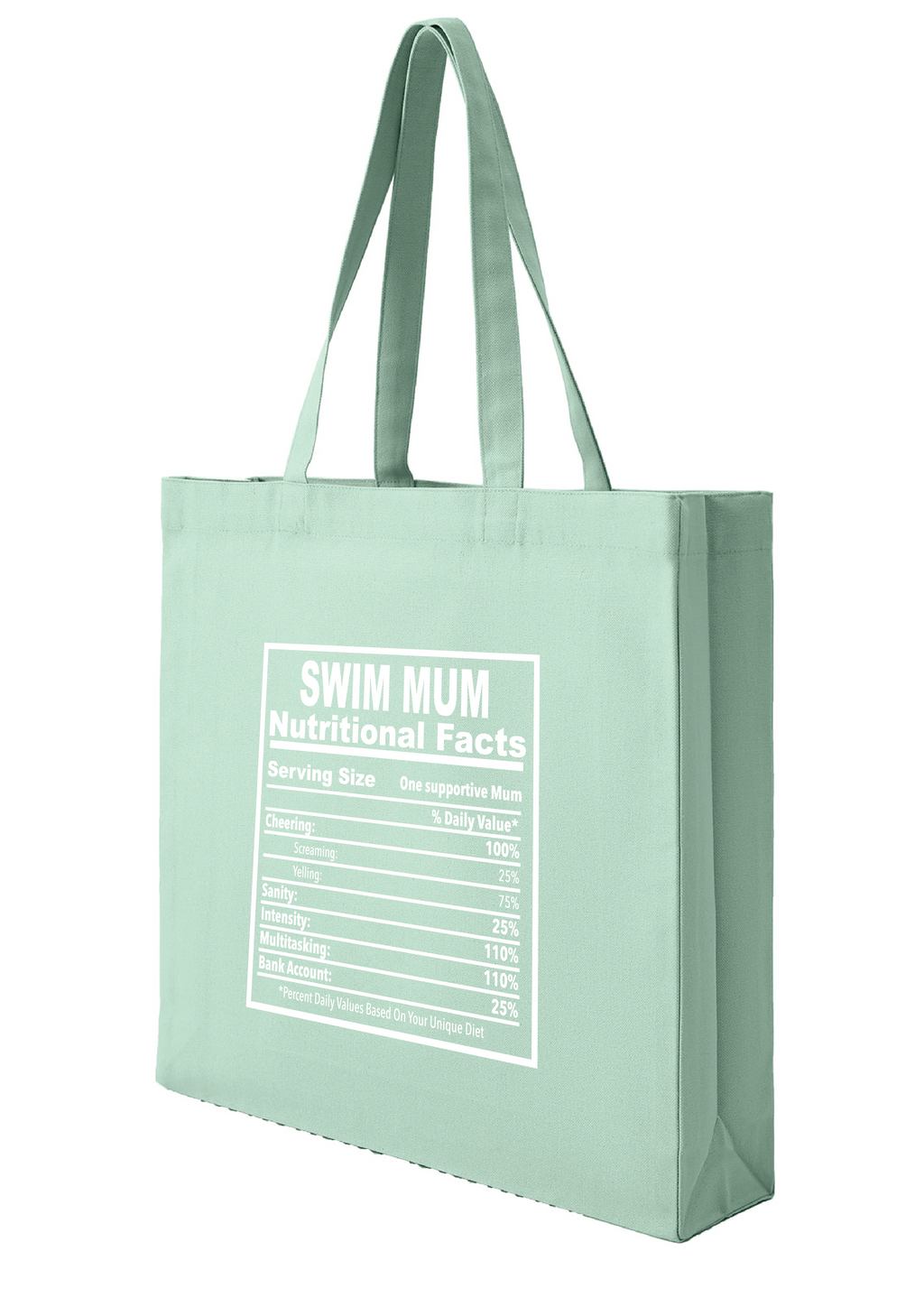 SWIM MUM - NUTRITIONAL FACTS TOTE BAG - 8 COLOURS AVAILABLE