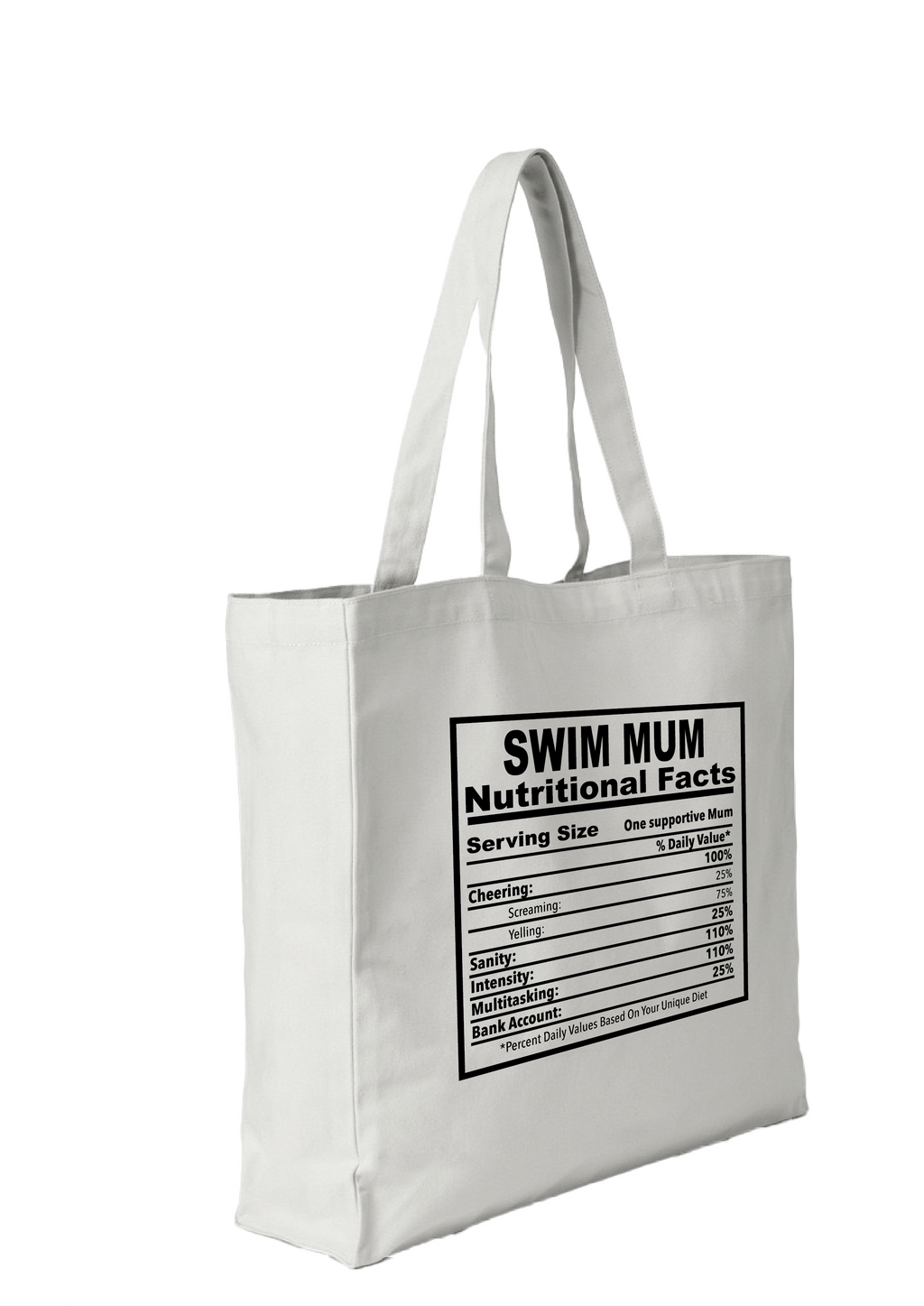 SWIM MUM - NUTRITIONAL FACTS TOTE BAG - 8 COLOURS AVAILABLE