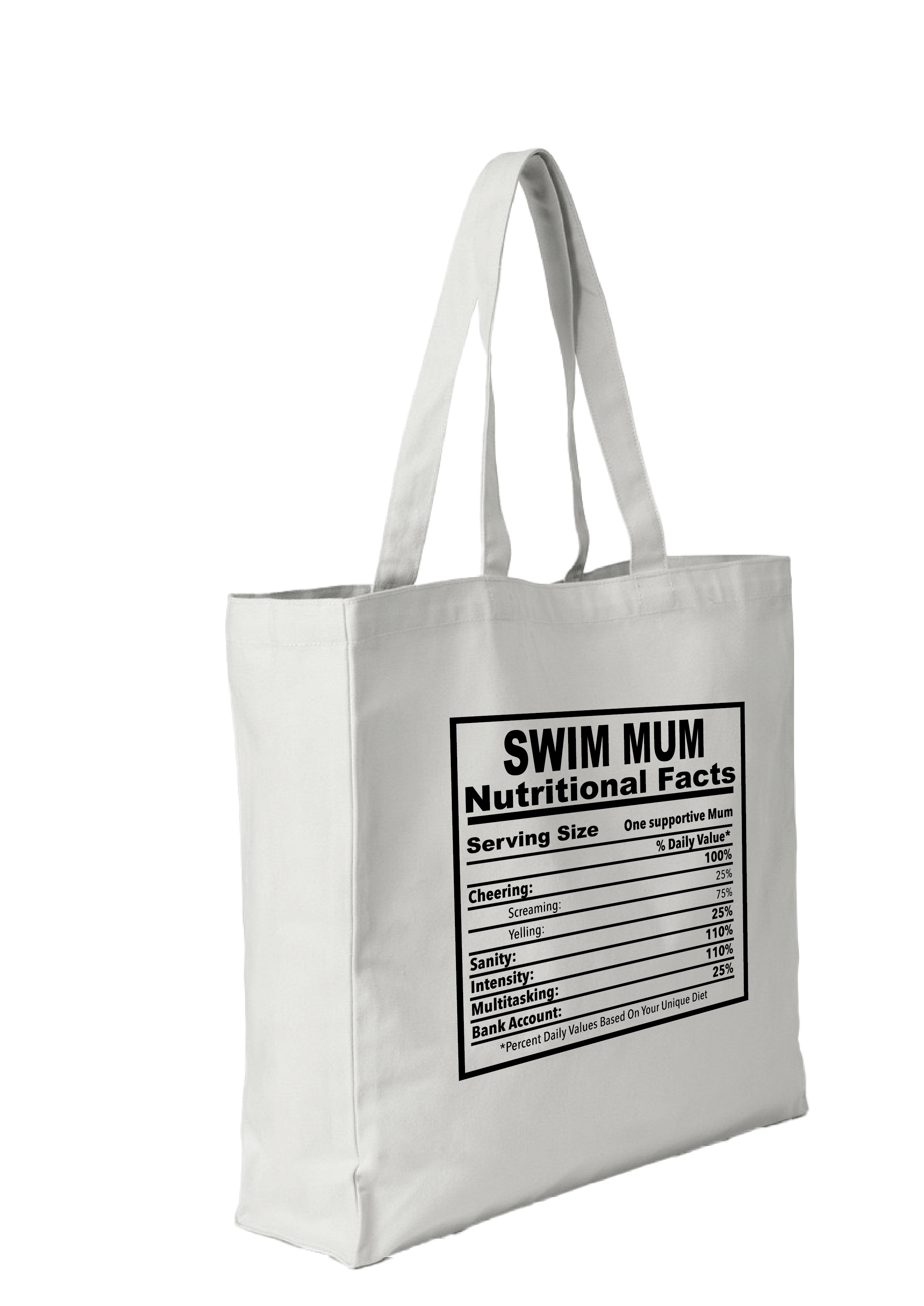 SWIM MUM - NUTRITIONAL FACTS TOTE BAG - 8 COLOURS AVAILABLE