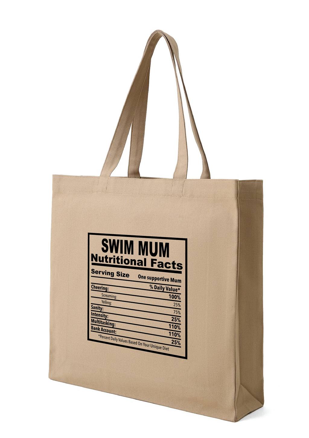 SWIM MUM - NUTRITIONAL FACTS TOTE BAG - 8 COLOURS AVAILABLE