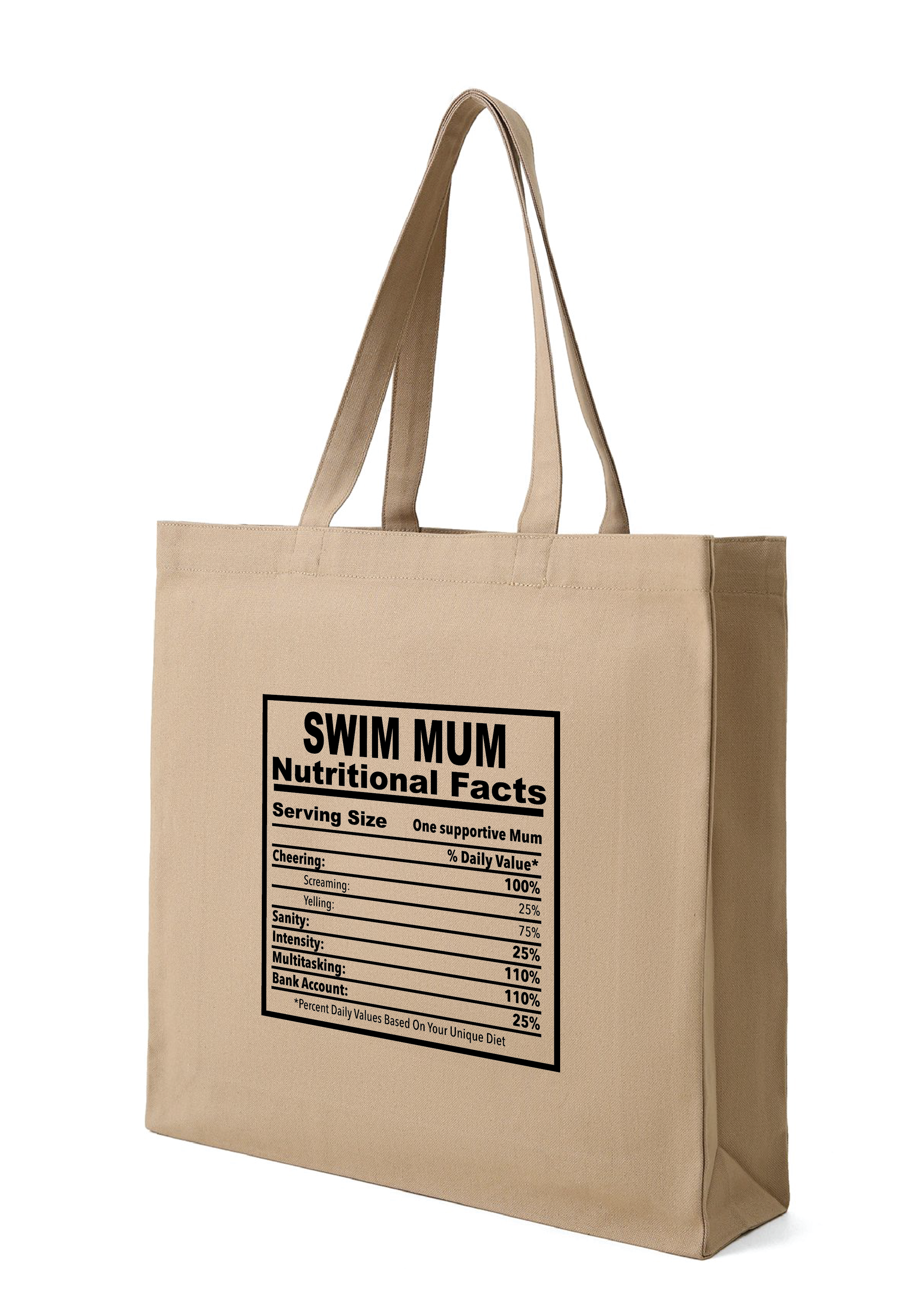 SWIM MUM - NUTRITIONAL FACTS TOTE BAG - 8 COLOURS AVAILABLE