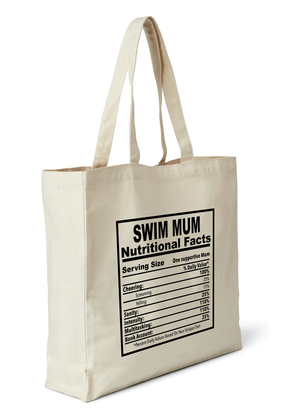 SWIM MUM - NUTRITIONAL FACTS TOTE BAG - 8 COLOURS AVAILABLE