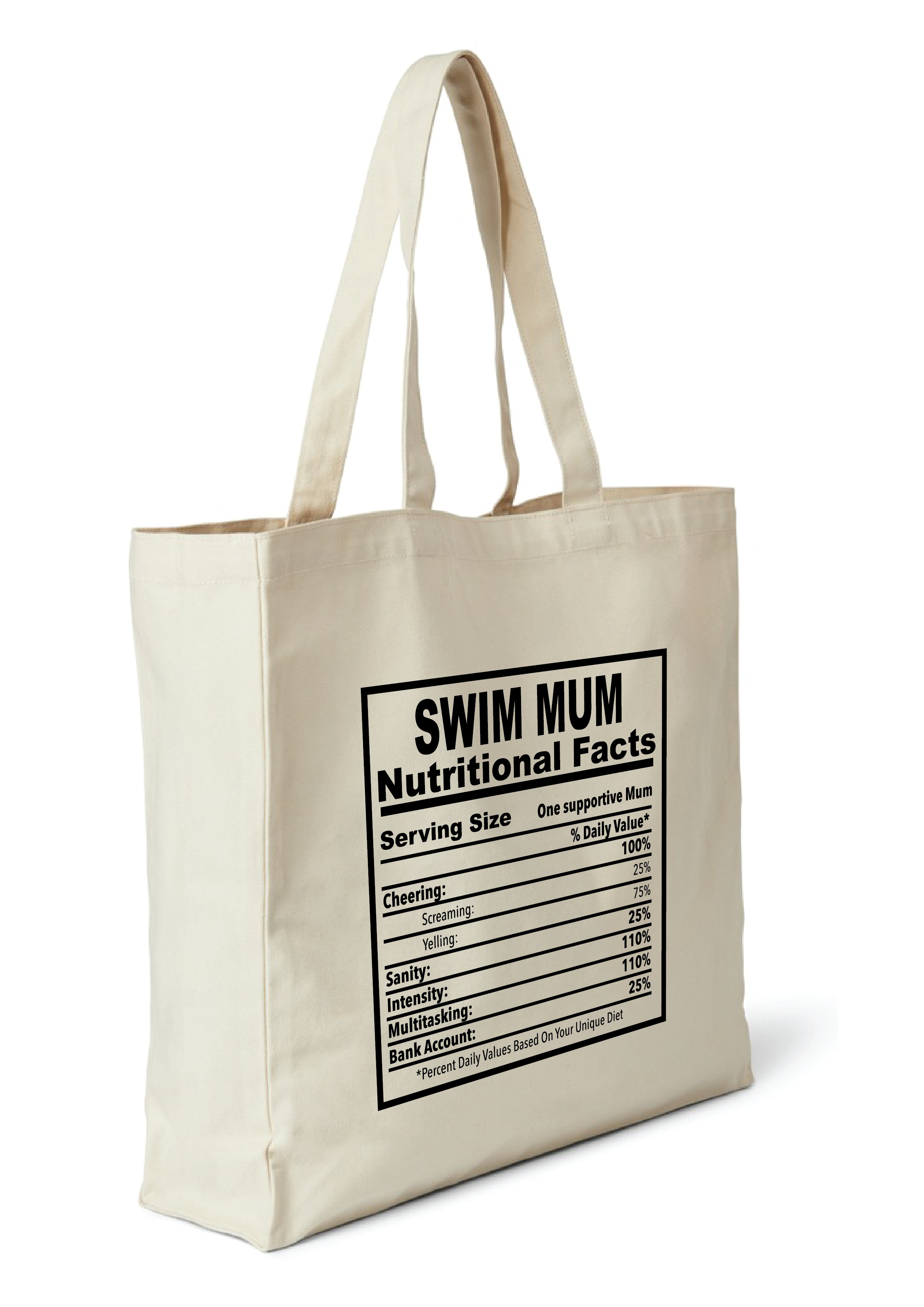 SWIM MUM - NUTRITIONAL FACTS TOTE BAG - 8 COLOURS AVAILABLE