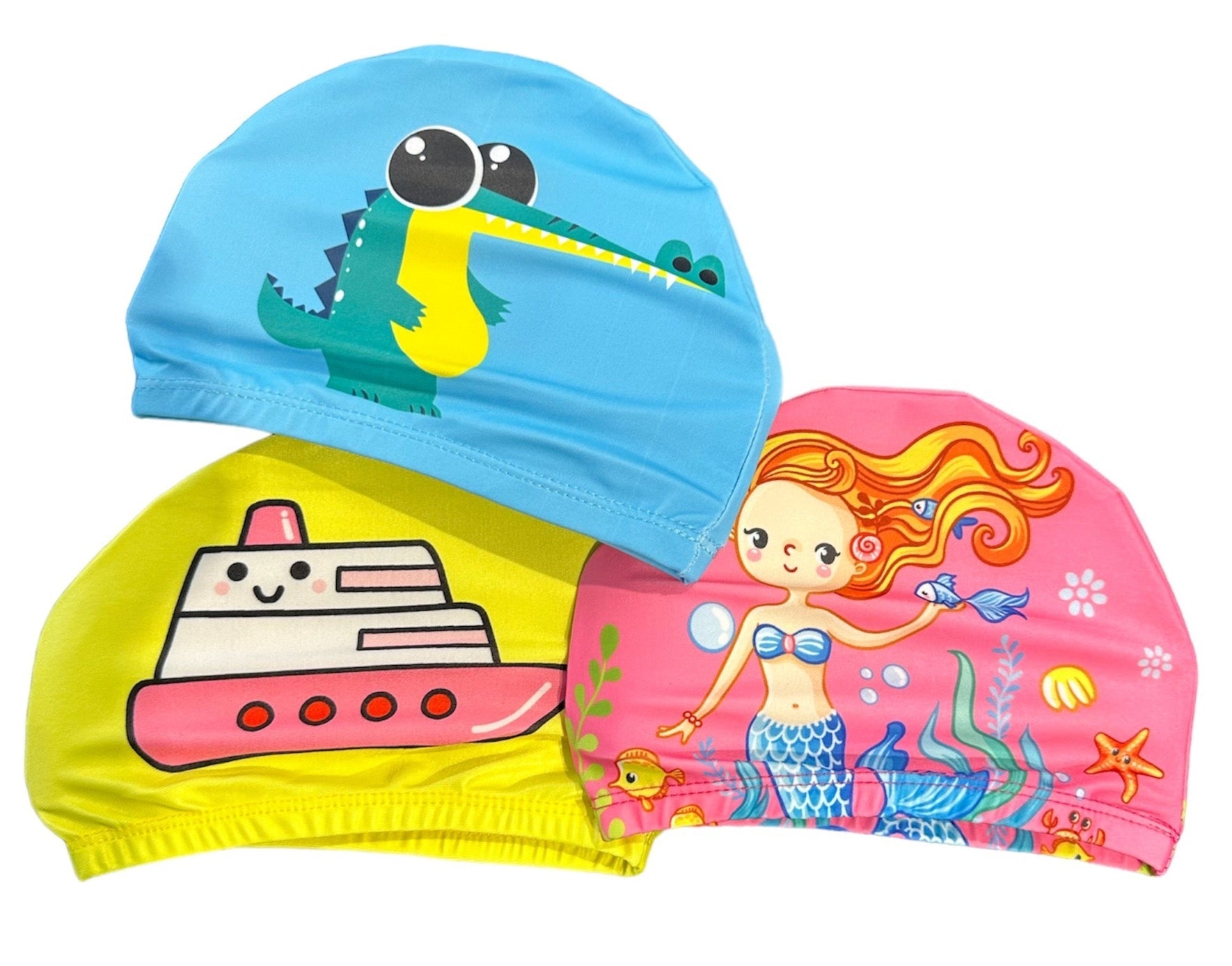 POLYESTER FABRIC SWIM CAP - TUG BOAT