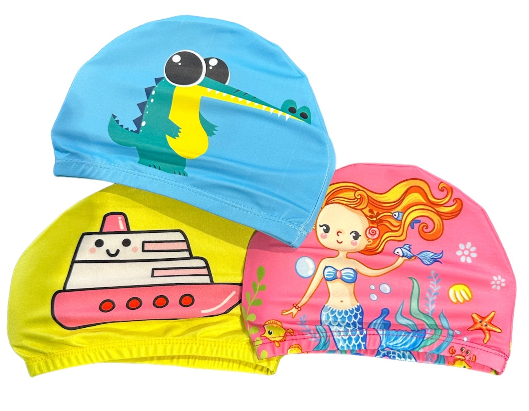 POLYESTER FABRIC SWIM CAP - CROCODILE BULK QTY'S