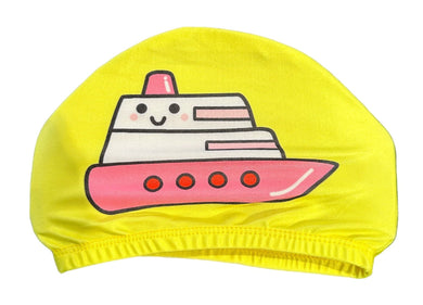 POLYESTER FABRIC SWIM CAP - SINGLE QTY - TUG BOAT