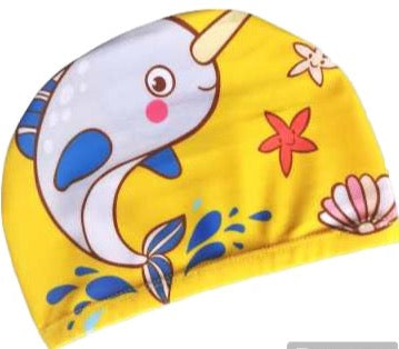 POLYESTER FABRIC SWIM CAP - SINGLE QTY - NARWHAL