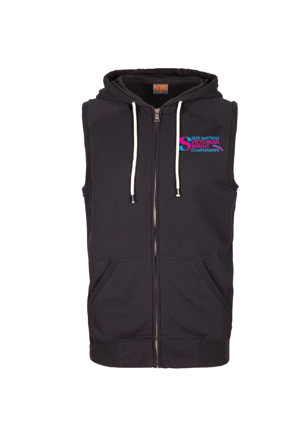 NEW ITEM 2025 VICTORIAN SPRINT CHAMPIONSHIP SLEEVELESS ZIP THRU HOODIE- BLACK