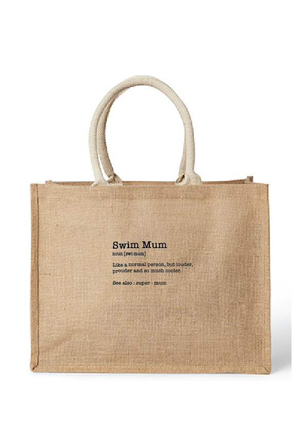 Eco - friendly Swim Mum jute bag