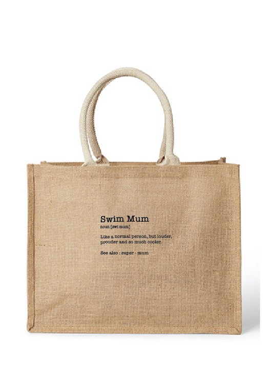 Eco - friendly Swim Mum jute bag