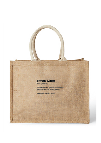 Eco - friendly Swim Mum jute bag