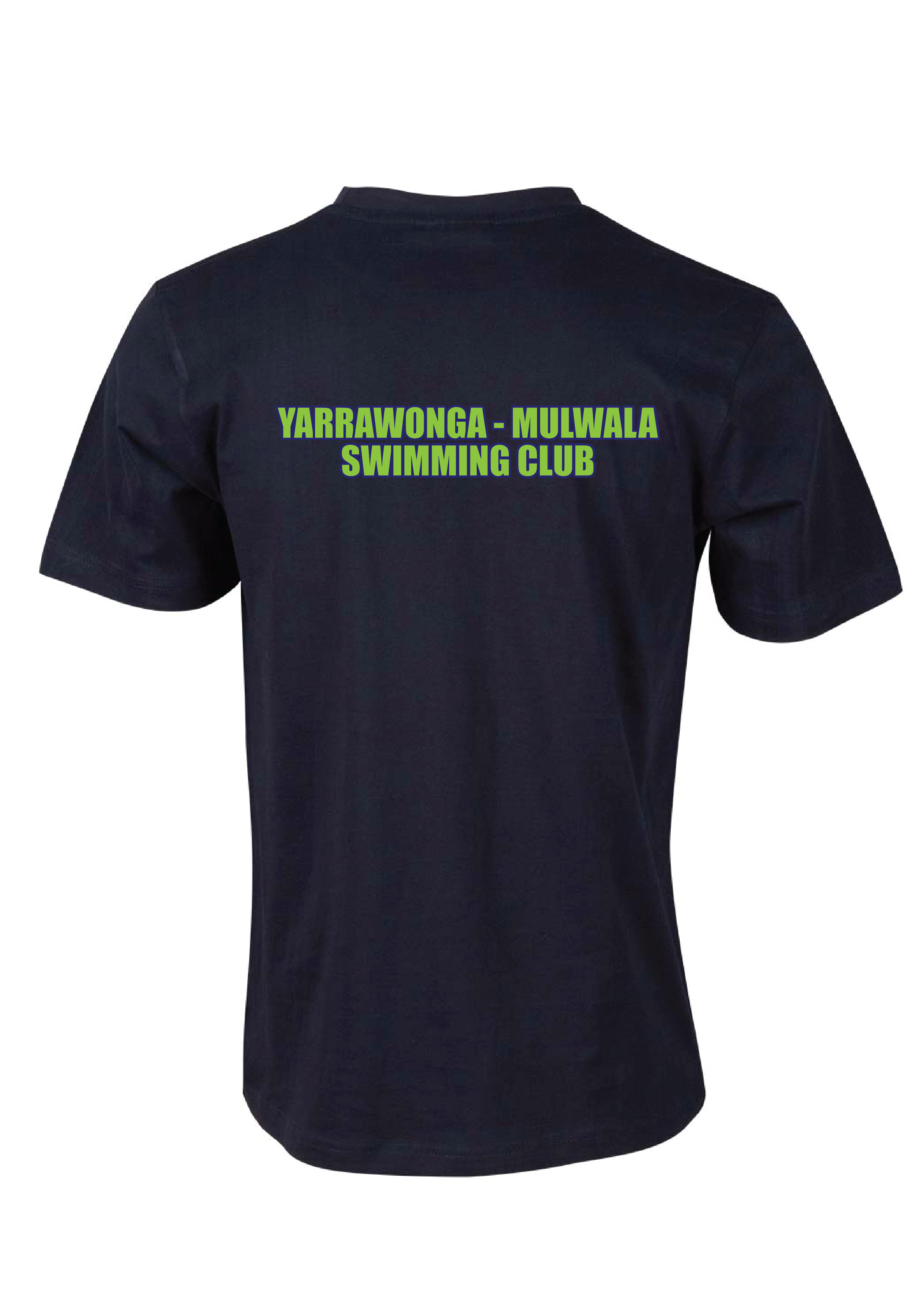 YARRAWONGA - MULWALA SWIM CLUB  SHORT SLEEVE TEE SML CHEST PRINT - NAVY UNISEX