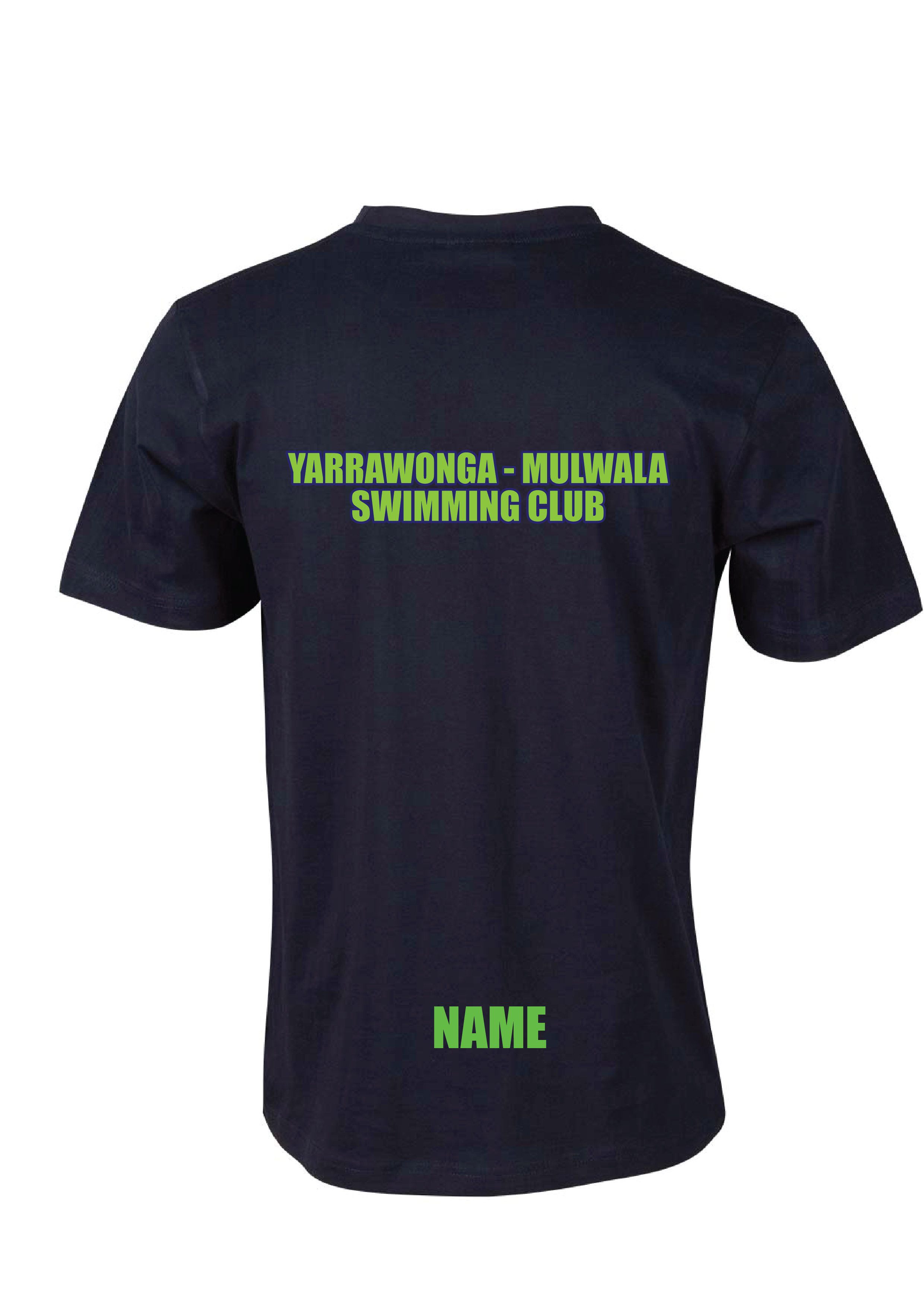 YARRAWONGA - MULWALA SWIM CLUB  SHORT SLEEVE TEE SML CHEST PRINT - NAVY UNISEX