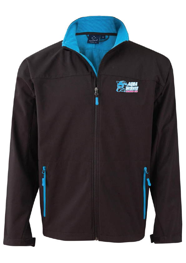 AQUA WOLVES SWIM CLUB SOFT SHELL JACKET - BLK/AQUA - UNISEX SIZING