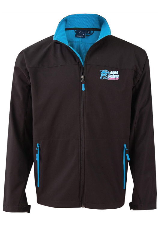 AQUA WOLVES SWIM CLUB SOFT SHELL JACKET - BLK/AQUA - UNISEX SIZING