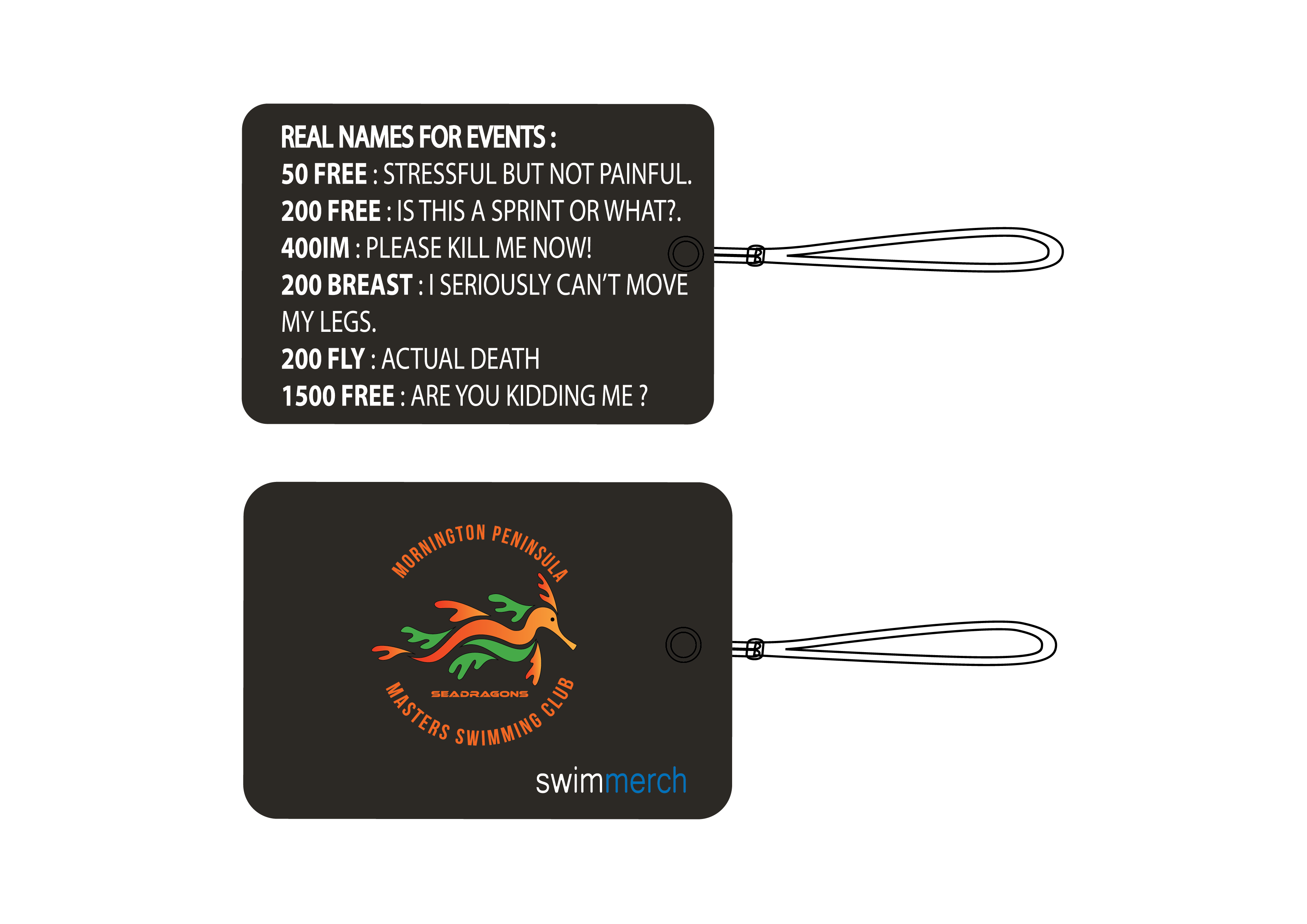 Bag Tag - "real names for events" with Mornington Peninsula Club logo