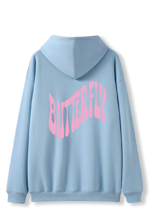 PUFF PRINT SWIMMING STROKE HOODIE - BLUE/PINK