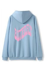 PUFF PRINT SWIMMING STROKE HOODIE - BLUE/PINK