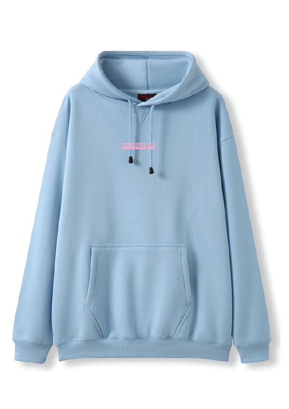 PUFF PRINT SWIMMING STROKE HOODIE - BLUE/PINK