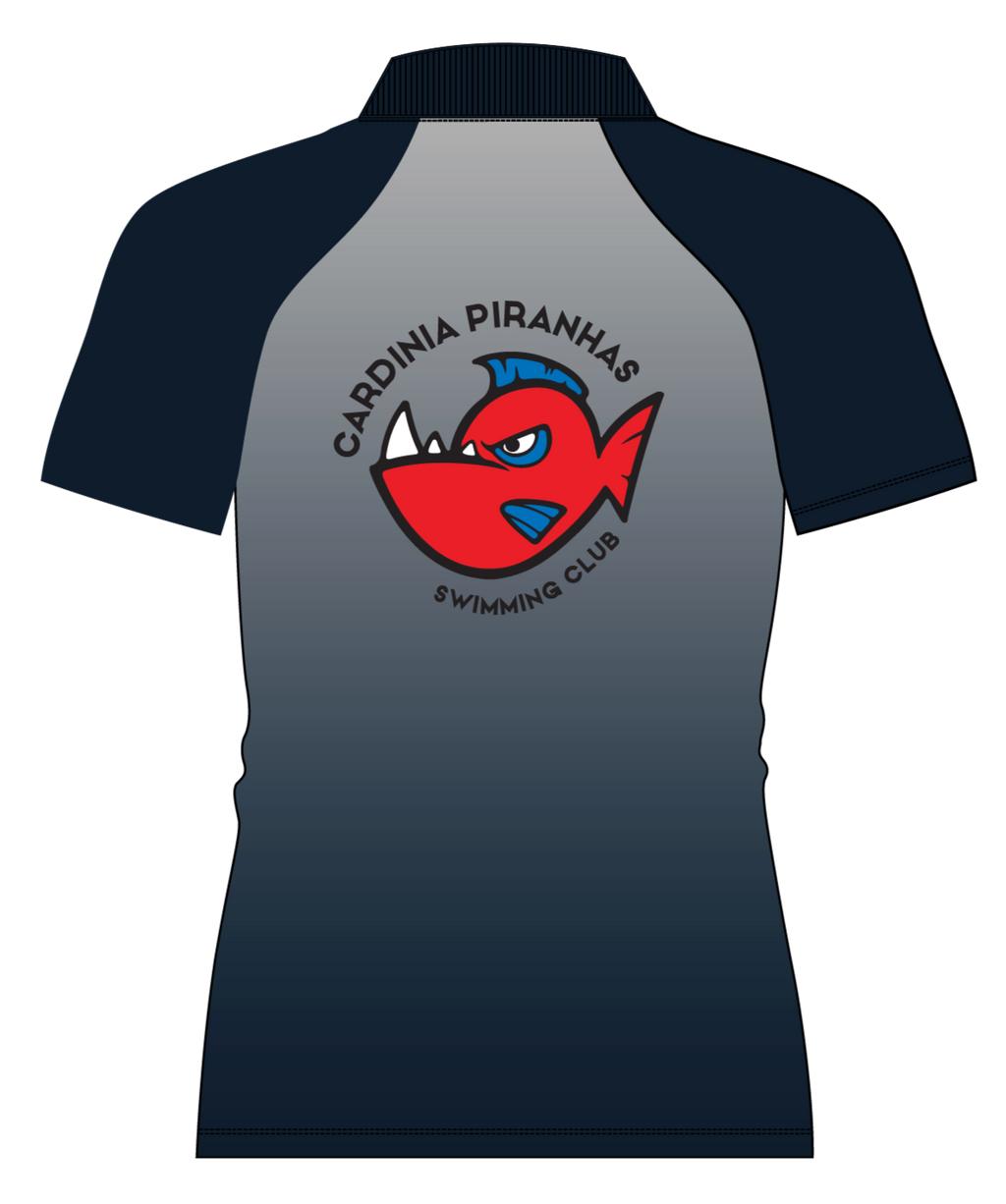Cardinia Piranhas Swim Club sublimated Polo Top Blue