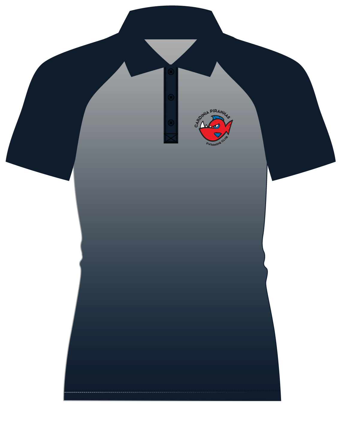 Cardinia Piranhas Swim Club sublimated Polo Top Blue